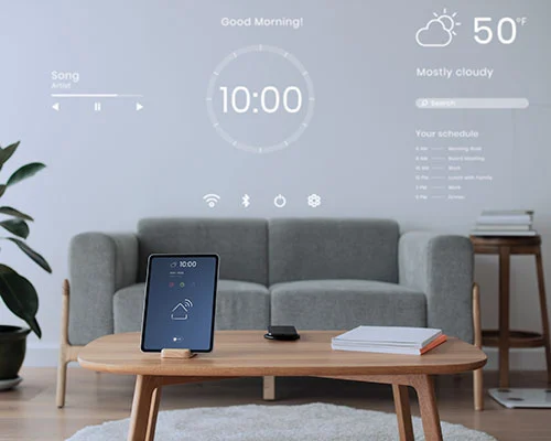 digital tablet screen with smart home controller wooden table2